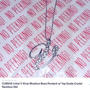 CURSIVE Initial V Silver Rhodium Brass Pendant w/Top Grade Crystal Necklace 904